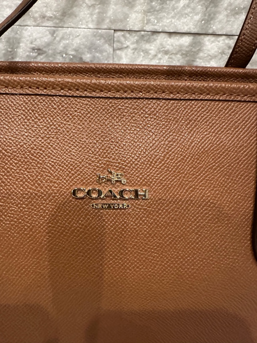 Coach City Zip Tote Saddle Brown Pebbled Leather Shoulder Bag - Picture 3 of 12